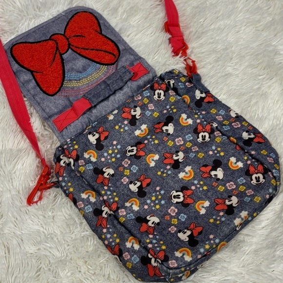 Disney Store Minnie Mouse Bow Denim Rainbow Print Insulated Lunch Bag - Picture 5 of 9